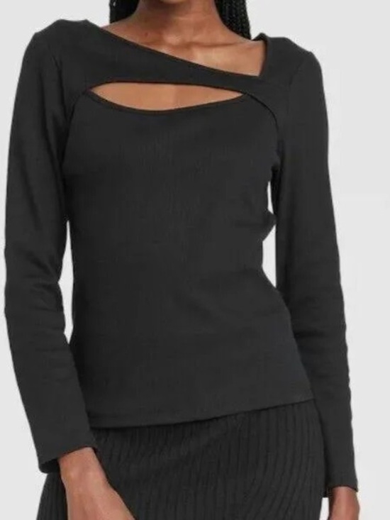 a new day Tops - Cut-Out Ribbed Long Sleeve Top Black Small NWT A New Day